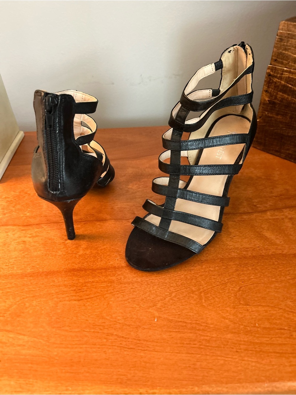 Nine West Black Multi-Strap Stiletto Sandals